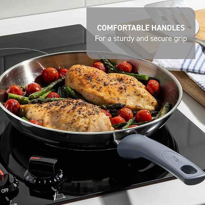 T-fal Essentials Stainless Steel Fry Pan 10.5 Inch, Induction Compatible Oven Safe 350F, Durability & Performance, Cookware, Pots and Pans, Chef's Pan, Skillet, Frying Pan, Dishwasher Safe Silver/Blue