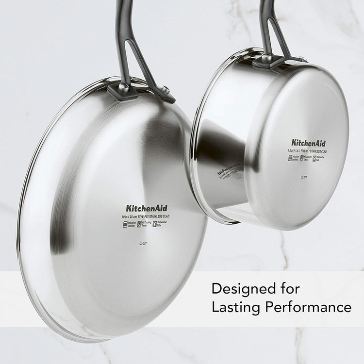 KitchenAid 5-Ply Clad Stainless Steel Cookware Pots and Pans Set, 10 Piece, Polished Stainless