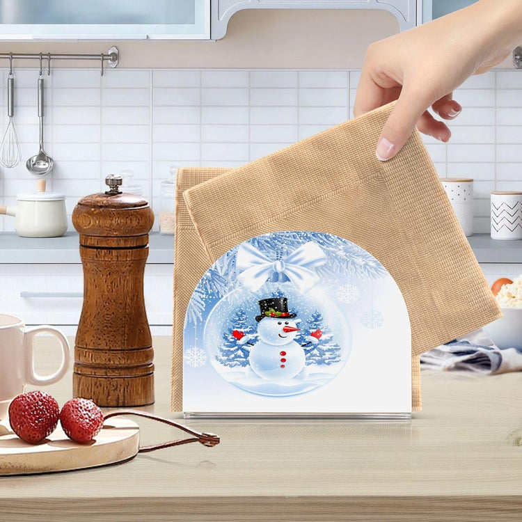 Snowman Winter Snowflake Christmas Napkin Holder for Table Paper Napkins Holder Acrylic Tissue Dispenser Kitchen Dining Room Bathroom Party Car Decor