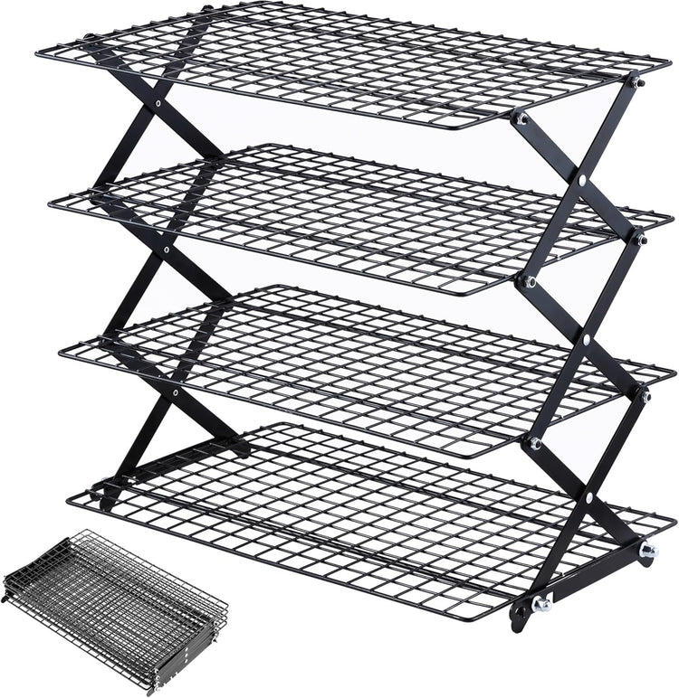 Pleafind 4 Tier Collapsible Cooling Rack - 3 Setting Design, Adjustable & Stackable Baking Rack, 5 Modes Cooling Racks for Cooking and Baking, Roasting & Grilling Gifts for Picnic Party