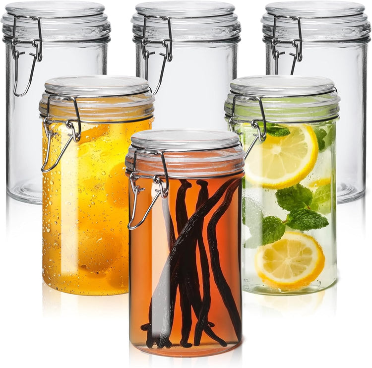 ComSaf Glass Jars with Airtight Lid Set of 6,Mason Jars 16 oz with Lids, Pint Jar, Canning Jar, Airtight Canister with Seal Wire Clip Fastening for Vanilla, Pickle, Cookie, Honey