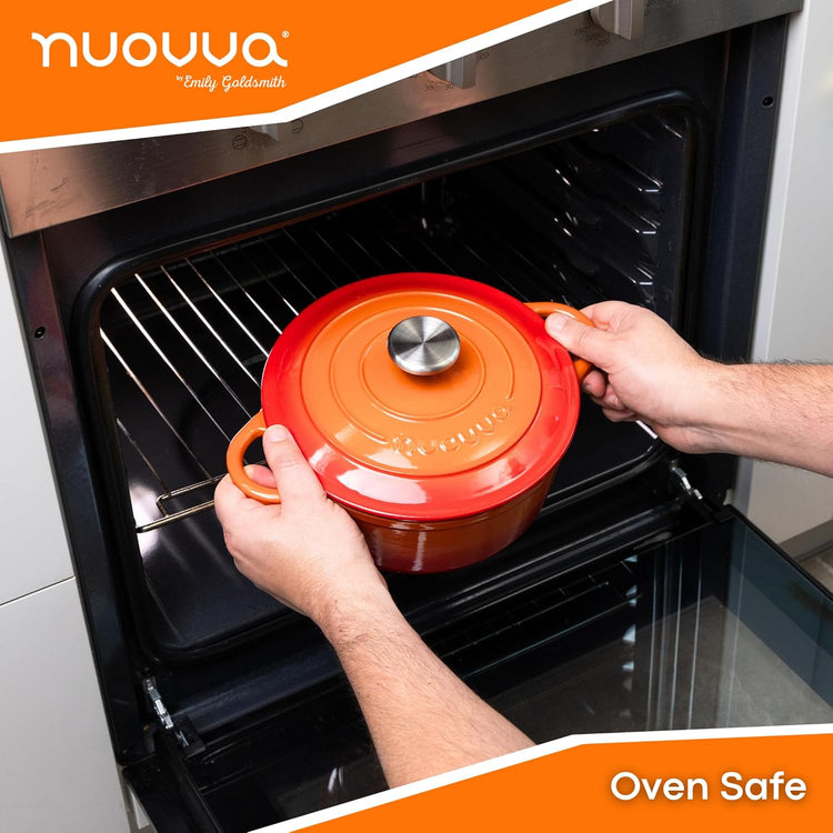 Cast Iron Pot with Lid – Non-Stick Ovenproof Enamelled Casserole Pot, Oven Safe up to 500° F – Sturdy Dutch Oven Cookware – Orange, 5-Quart, 24cm – by Nuovva - Nestoria
