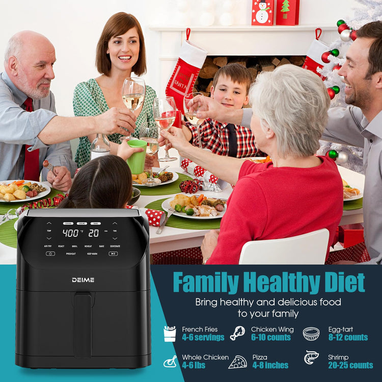 Air Fryer 6.2 QT Large Capacity Oilless Hot Air Fryers Oven 1500W Healthy Cooker with 8 Presets
