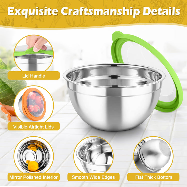 Mixing Bowls 3PCS Stainless Steel Serving Salad Bowls (3 Count)