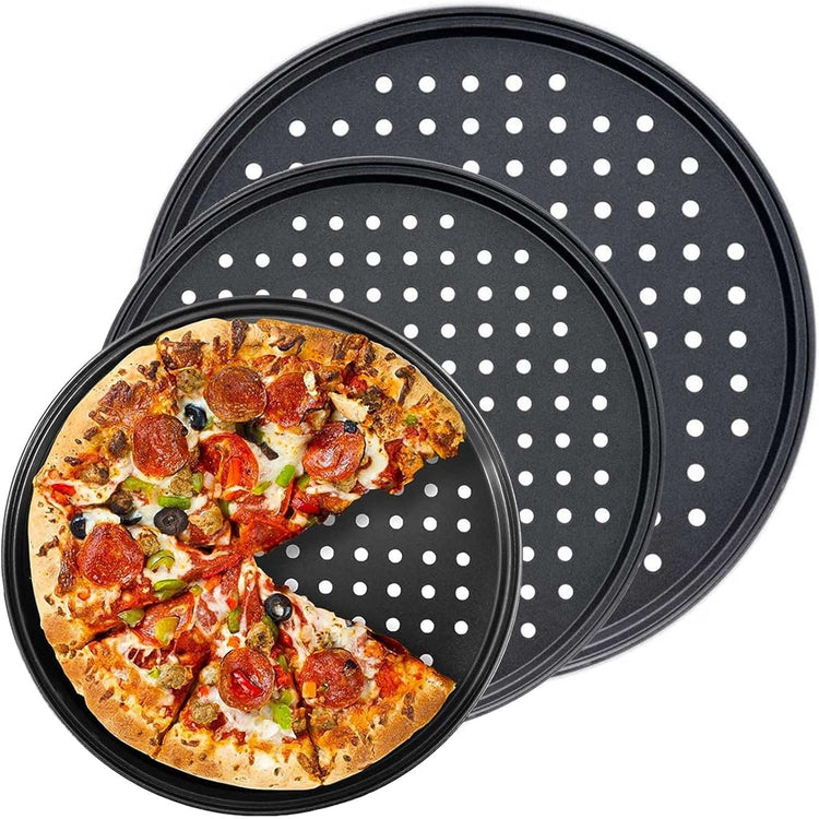 Handook Pizza Pan Set, Carbon Steel Pizza Pan with Holes, for Oven Baking Supplies & Home, Kitchen, Restaurant(9 Inch &10 Inch &12 Inch)