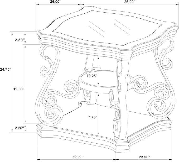 Coaster Home Furnishings - Laney - 1-Shelf Glass Top Rectangular End Table with Metal Legs, Scrollwork Design and Polished Wood Surface - Living Room - 26-Inch - Dark Merlot - 702447