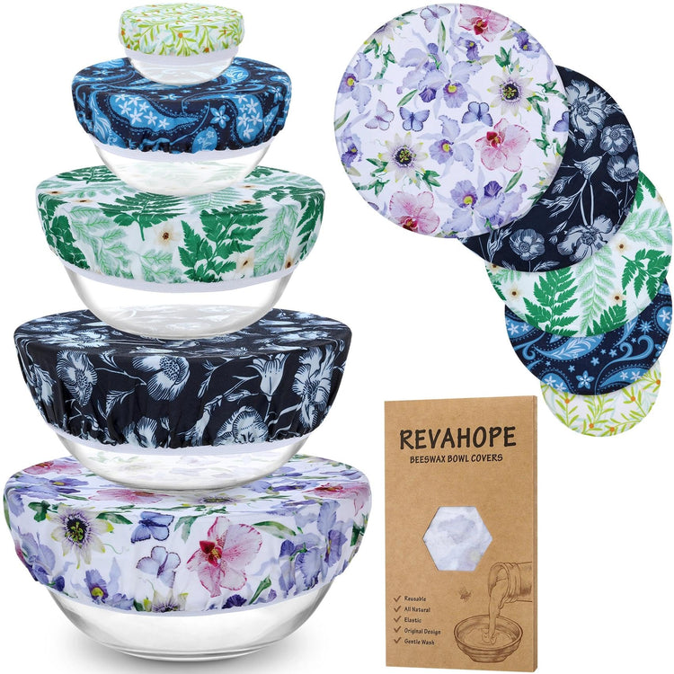 5Pcs Reusable Beeswax Elastic Bowl Covers for Bread Proofing and Food Cover (5 Count)