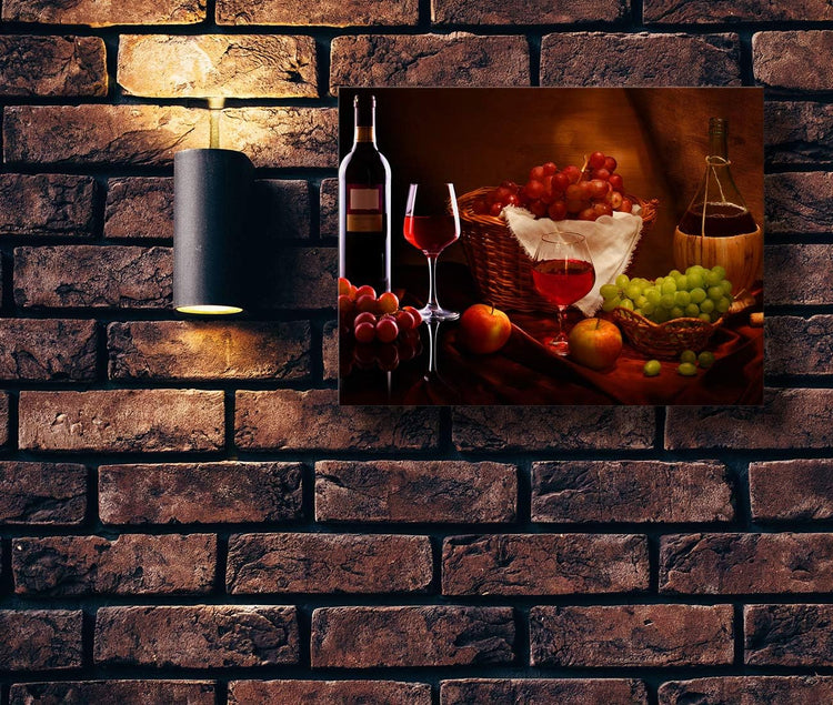 Looife Kitchen Still Life Canvas Wall Art, 24x16 Inch Gallery Wrapped Wine Cup with Grapes Picture Prints Wall Decor, Food Art Deco for Dining Room and Bar