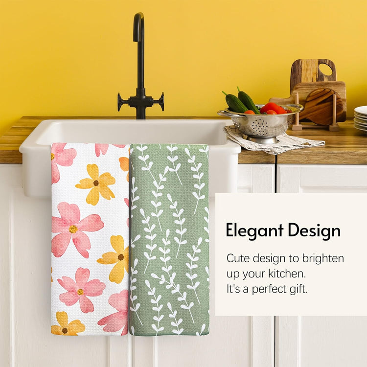 Kitchen Towels, 18" x 30" Tea Towels for Kitchen, Premium Microfiber Dish Towels for Kitchen Drying, Blush Garden Series, 2-Pack