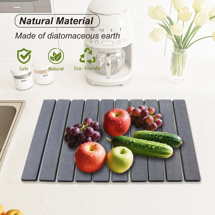 Large Stone Drying Mat for Kitchen Counter Diatomaceous Earth Collapsible 24”(L)*16”(W)Super Heat Resistant Mats, Quick Absorbent Dish Drying Rack(Gold marble)