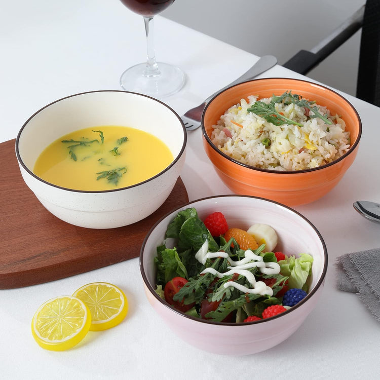 HAPPY KIT Ceramic Serving Bowls, 6 Inch Colorful Bowls for Kitchen, 24 Ounce Soup Bowls Set of 6, Dishwasher & Microwave Safe, Porcelain Bowls for Cereal Soup Rice Pasta Salad Oatmeal Soup