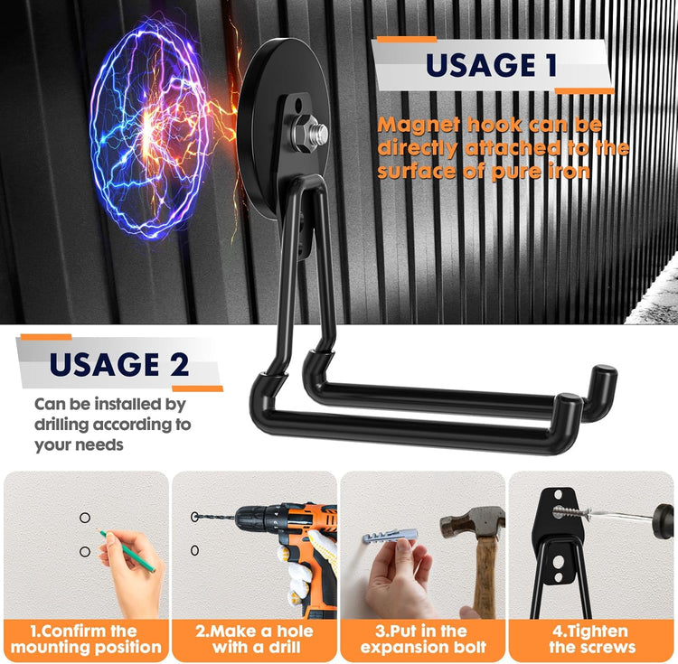 Heavy Duty Storage Magnetic Utility Hooks Large Garage Magnet Hooks with Anti-Slip Coating for Metal Cabinet,Pegboard,Garage Shelve,Garden Tools (Black3pro)