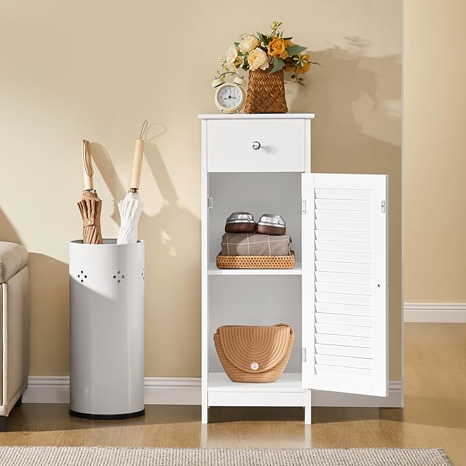 Yaheetech Bathroom Floor Storage Cabinet, Freestanding Side Table Storage Organizer Unit with Drawer and Single Shutter Door, D11.8xW12.6xH34.3 Inches