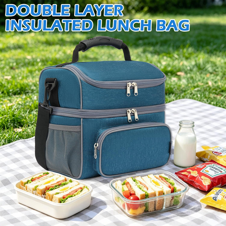 Double Layer Cooler Insulated Lunch Bag Adult Lunch Box Large Tote Bag for Men (2 Count)