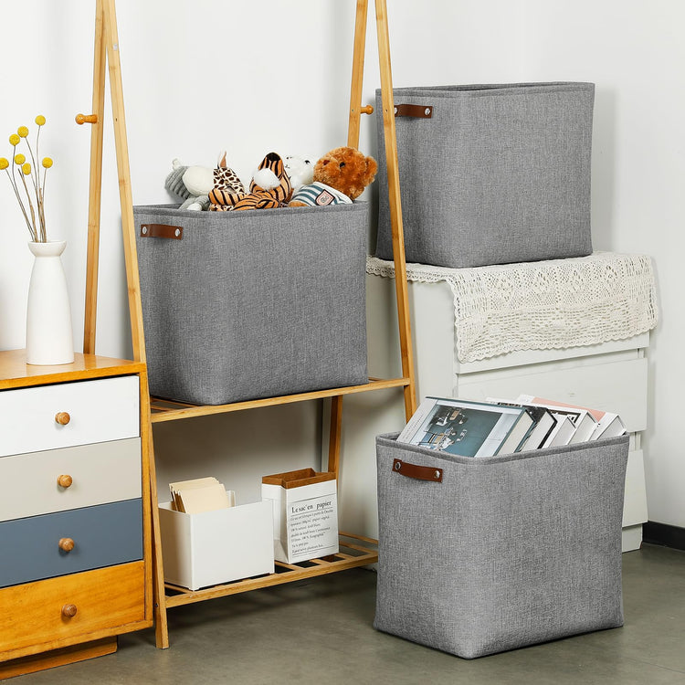Large Storage Baskets for Blankets Living Room 51L Canvas Storage Baskets for Organizing 3 Pack Collapsible Baskets Bins for Organizing Home Office with Handles (3 Count)