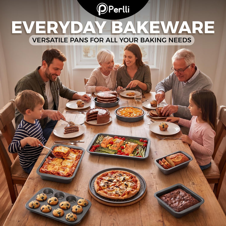 Non-Stick 8-Piece Bakeware Set – Carbon Steel with Even Heat Distribution, Oven Safe to 446°F, BPA-Free, Dishwasher Safe, Stackable Baking Tools for Easy Storage and Everyday Cooking - Gray