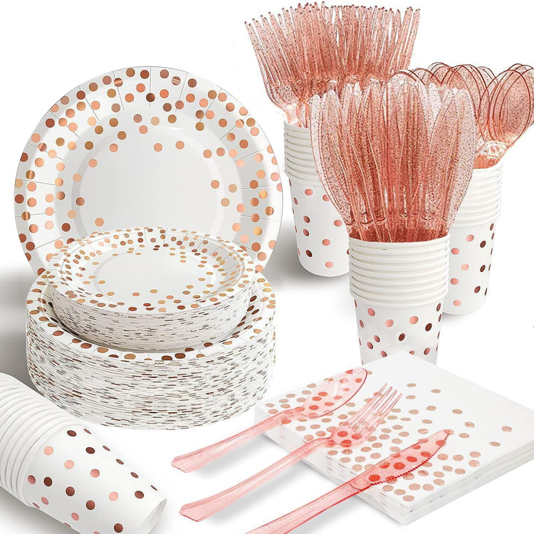 Pink Rose Gold Paper Plates Set (25 Count)