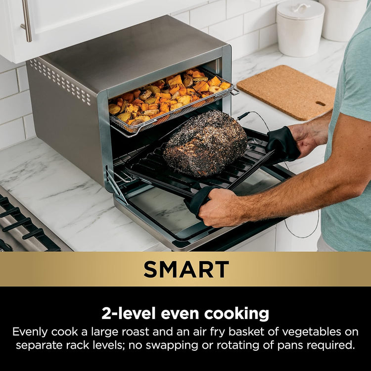 NINJA DT251 Foodi 10-in-1 Smart Air Fry Digital Countertop Convection Toaster Oven with Thermometer XL Capacity and a Stainless Steel Finish (Renewed)