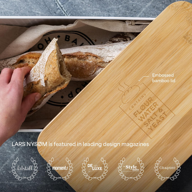 Bread Box I Metal Box for long lasting freshness I Bread Bin with bamboo lid usable as cutting board I 13.4x7.7x5.3In