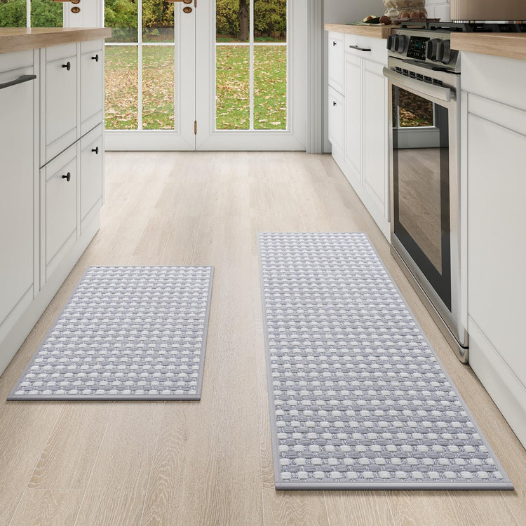 Kitchen Mat Kitchen Rugs Sets of 2 PCS Non Slip Gray 17"x30"+17"x47" (10.98 Sq Ft)