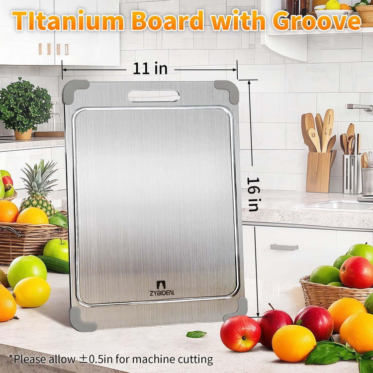 15*11" Pure Titanium Cutting Board with Groove and Silicone Corner