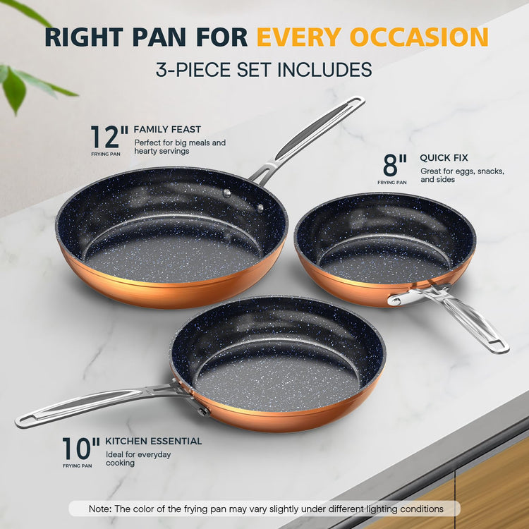 3-Piece 8”, 10”, 12” Forged Lightweight Frying Pan Set, Cozy Blue