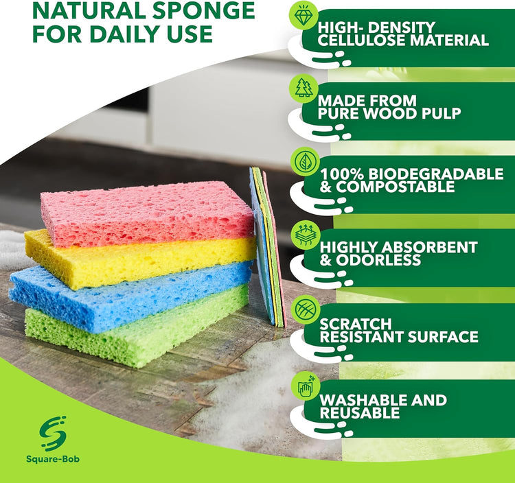 36 Pack Compressed Non-Scratch Kitchen Sponges - Highly Absorbent for Dishes, Countertop, Sink, Car - Biodegradable, Quick Drying Cellulose Sponges - Assorted Colors