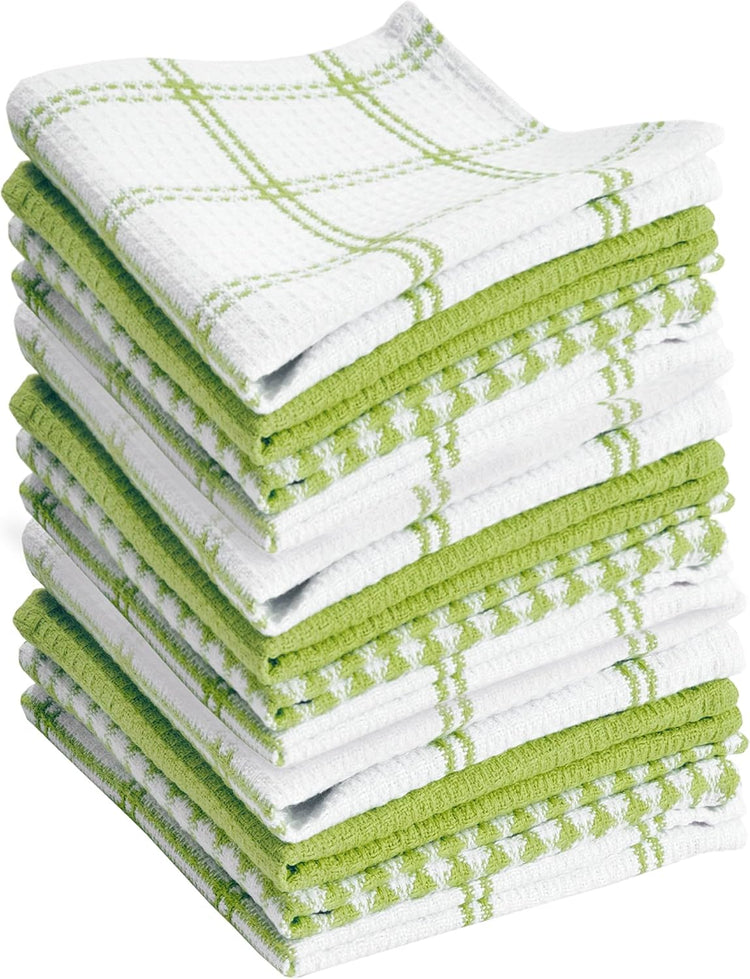 T-fal Premium Waffle Dish Cloths: Highly Absorbent, Super Soft Long Lasting - 100% Cotton, 12"x13" Towel for Cleaning & Drying Dishes, 12-Pack, Green - Nestoria