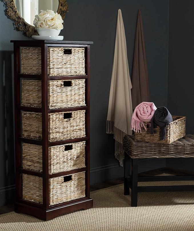 SAFAVIEH Home Collection Vedette Cherry 5-Drawer Wicker Basket Storage Tower (Fully Assembled)