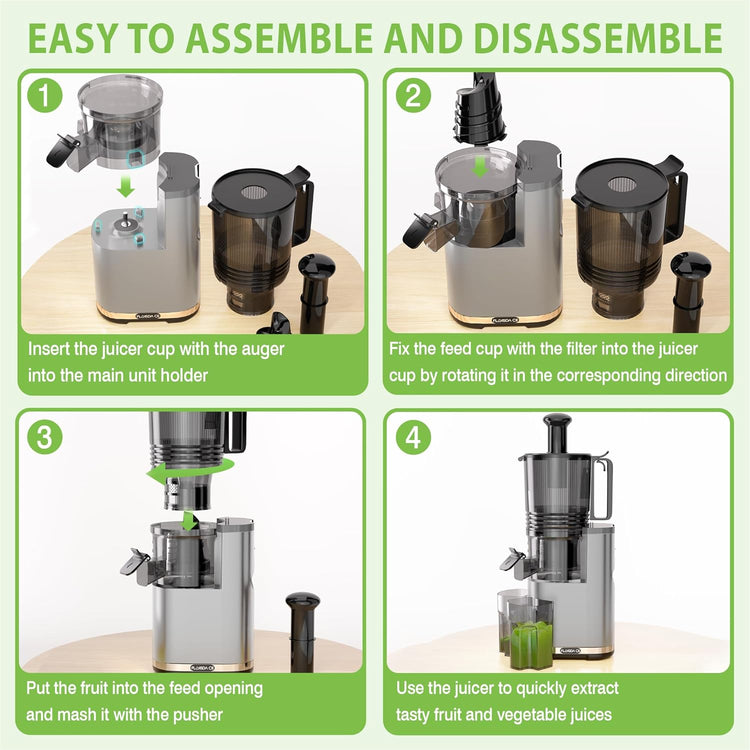 Cold Press Juicer, 6.5" Extra Large Feed Chute Juicer Machines, Hands-Free 350W Slow Masticating Juicer Machines with High Juice Yield for Whole Vegetables & Fruits, BPA Free, Silver