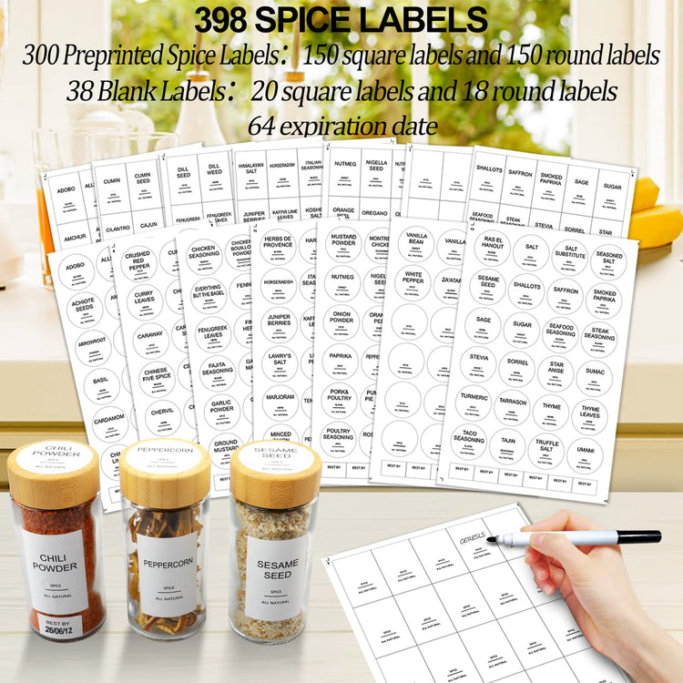 Glass Spice Jars with 398 Labels (24 Count)