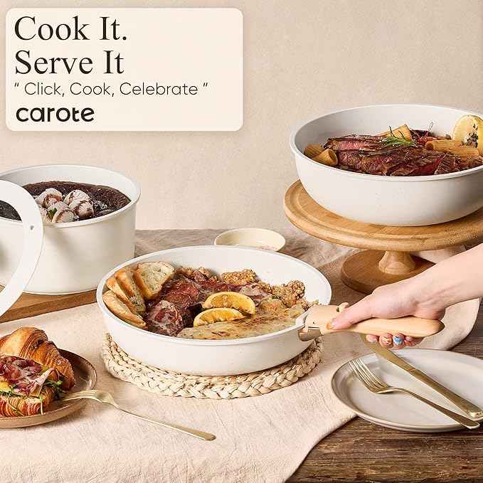 CAROTE 33pcs Pots and Pans Non Stick, Cookware Sets Detachable Handle, Induction Kitchen Pots and Pans, NonStick Cooking Set, Oven/Dishwasher/Fridge Safe, Space Saving