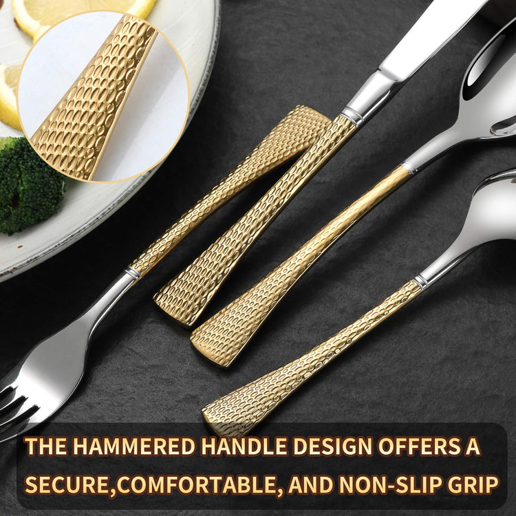 Hammered Silver Gold Silverware Set (20 Count)