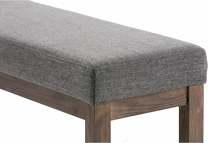 SIMPLIHOME Milltown Large Ottoman Bench - 44 inch Wide Upholstered Linen Look Fabric Rectangle Footstool Ottoman in Grey, Contemporary Bench for Bedroom or Entryway with Cushioned Seat, Assembled
