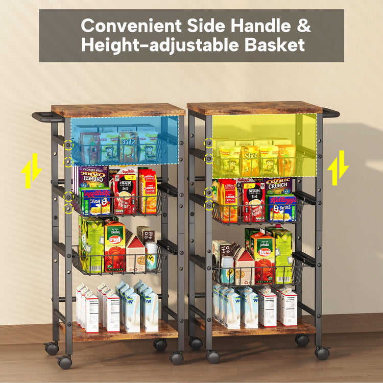 5 Tier Snack Organizer Cart with 3 Height Adjustable Pull