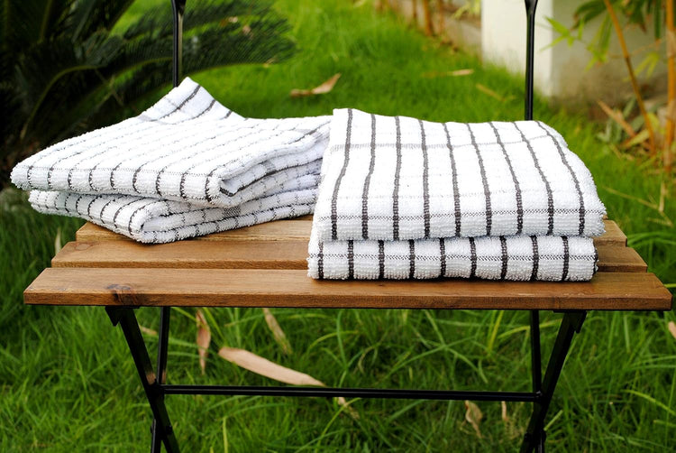 AMOUR INFINI Kitchen Towels Set of 4 - Highly Absorbent, Super Soft Terry Cotton 20x28 Inch Dish Towels with Hanging Loop - Hand & Tea Towels for Cleaning & Drying Dishes (D.Grey) - Nestoria