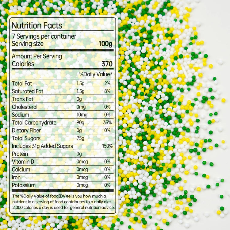 Green Nonpareils Sprinkles for Cake Decorating, Edible Yellow Green And White Candy, Fun Spring Baking Sugar, Perfect for Cake Decorations, Cupcake Topper, Ice Cream, 150g/5.29oz