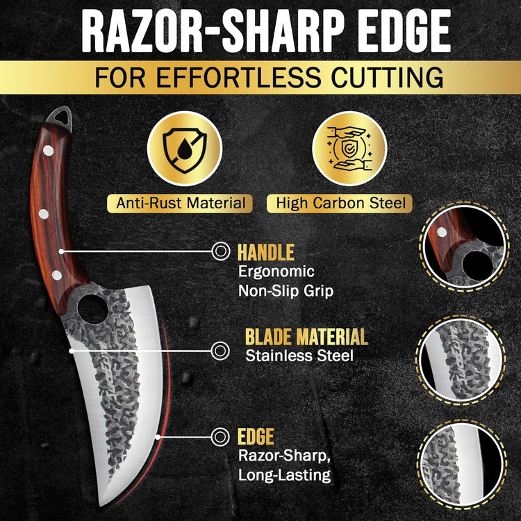 SliceElite 3PCS Hand-Forged Professional Butcher Knife Set: Cleaver, Sharp Viking, & Boning, Knives for meat cutting | Chef Set with Gift Box meat cutting knife Perfect BBQ Gift for Men