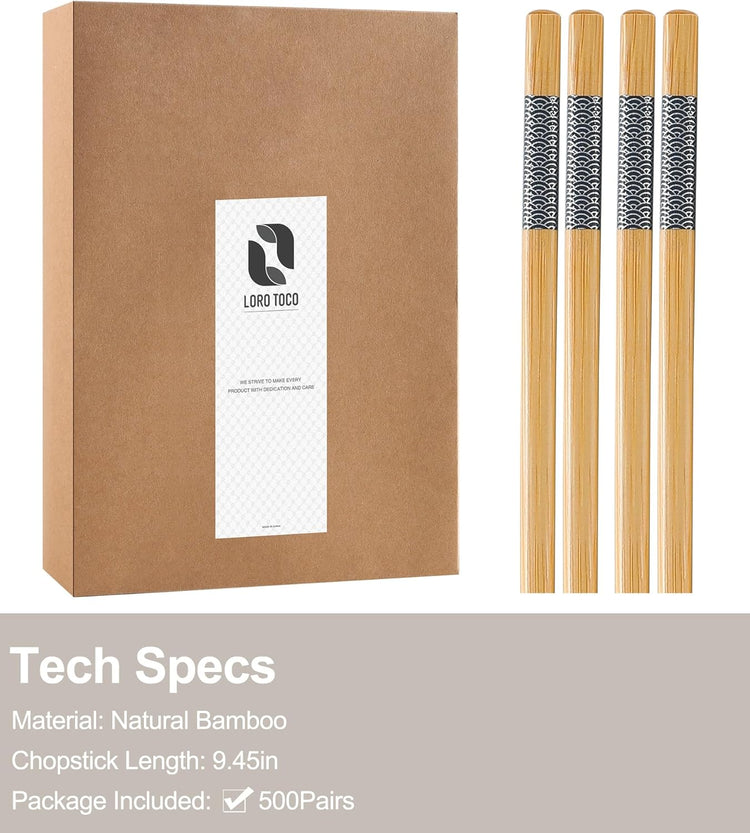 500 Pairs Bamboo Chopsticks Disposable | Reusable | Separated | Bulk | Chinese | -(9.45in)