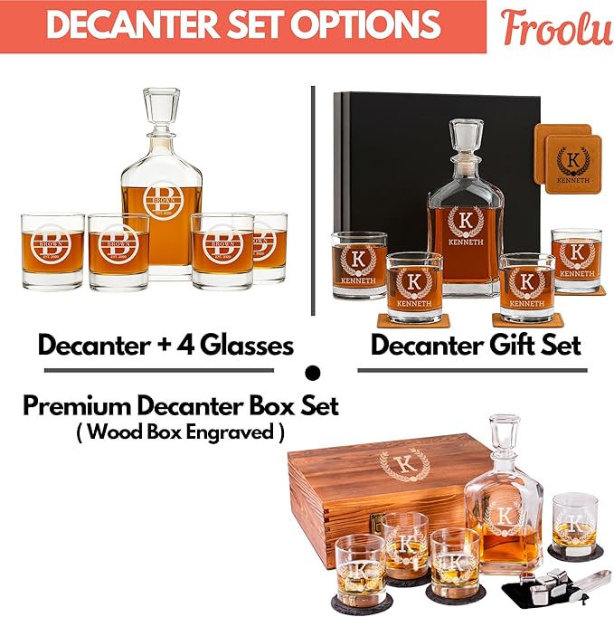 Personalized Whiskey Decanter Set, Whiskey Decanter Sets for Men, Customized Gifts for Men, Whisky Decanter Sets, Bourbon Decanter Set, Engraved Custom Scotch Glasses Liquor Lovers for Christmas