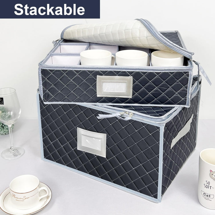 Wine Glass and Mug Storage Box with Dividers (2 Count)