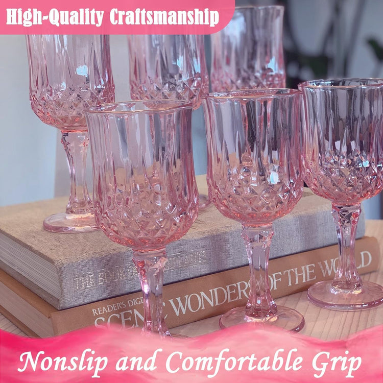 Plastic Wine Glasses,Plastic Goblets Vintage Style Cordial Drinking Glasses for Wedding Reception, Grand Event Party Supplies (100, Pink)