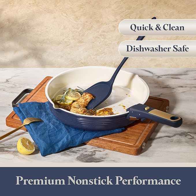 CAROTE 22Pcs Titanium Cookware Set, Pots and Pans Set Non Stick, Kitchen Cooking Set with Detachable Handle, Non Toxic Induction Cookware, Dishwasher/Oven Safe,Blue