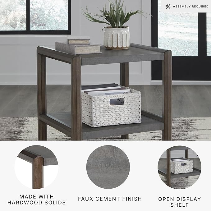 Signature Design by Ashley Kallenny Contemporary End Table with Faux Cement Top and Open Shelf, Dark Brown & Gray