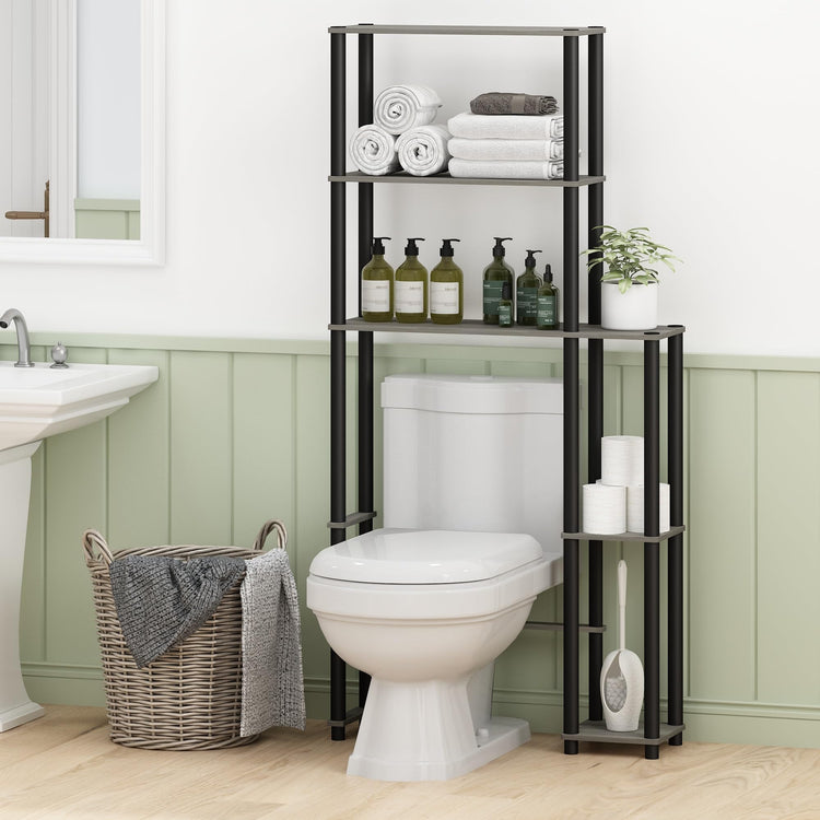 Turn-N-Tube Over The Toilet Storage, 5-Shelf Over The Toilet Organizer, Freestanding Space Saver Bathroom Shelf, for Bathroom Organizers and Storage, Grey Oak