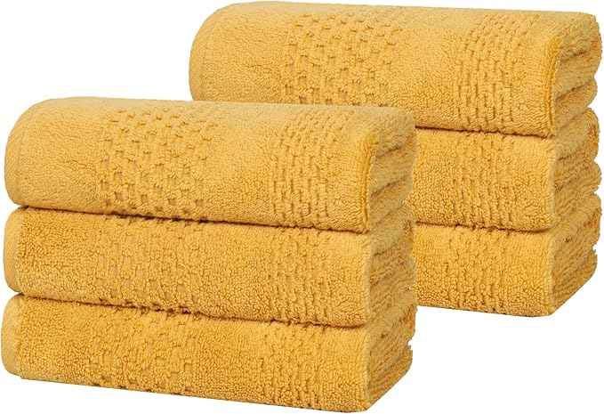 Superior Playa Zero Twist Cotton Medium Weight Towels, for Kitchen, Bathroom, Shower, Spa, Plush, Quick Dry, Ultra-Soft Towels, Bath Essentials, Waffle Textured, Absorbent Hand Towels, Set of 6, Gold