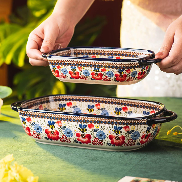 Baking Dish Ceramic Baking Pan Blue Casserole Dish Porcelain rectangular Baking Set 2pcs Bakeware Sets Single Serving Size Lasagna Pan Baking Dishes for oven (2 Count)
