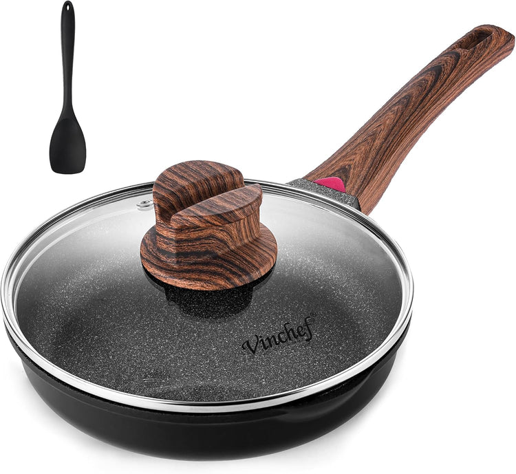 Vinchef 8" Non Stick Frying Pans, Skillet with Lid Used for All Stoves, Induction Non Toxic Cookware, Cooking Pans Nonstick Capable of Kitchen - Nestoria
