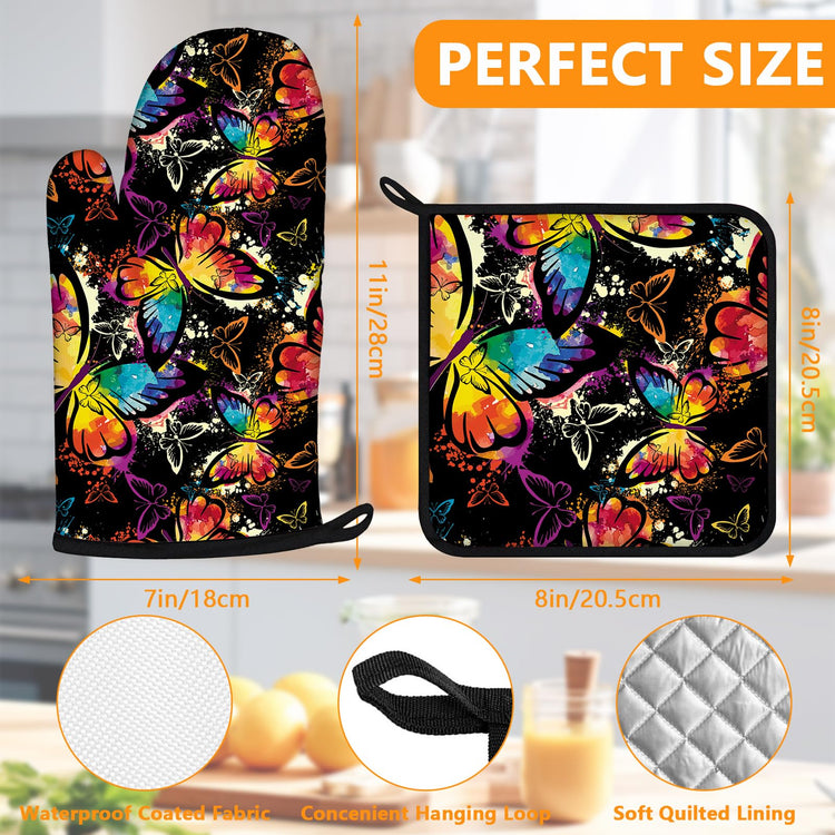 Colorful Butterfly Oven Mitts and Pot Holders Sets 4Pcs