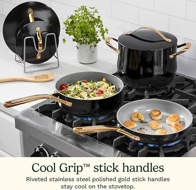 Cuisinart Culinary Ceramic Cookware Set, Dishwasher Safe Nonstick Pots and Pans, 10 Piece Kitchen Cookware Set for Home Cooking, Easy & Clean Design, Black, 34CG-10BK